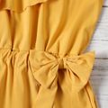 Kid Girl One Shoulder Flounce Bowknot Design Sleeveless Rompers Jumpsuits Shorts Yellow