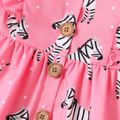 Baby Girl All Over Zebra Print Pink Button Up Sleeveless Ruffle Dress Color block