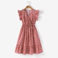 All Over Dots Pink Cross Wrap V Neck Ruffle Flutter-sleeve Dress for Mom and Me PinkyWhite image 5