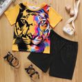 2-piece Kid Boy Colorful Animal Tiger Print Tee and Elasticized Black Shorts Set DarkOrange image 1