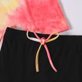 2-piece Kid Girl Letter Print Tie Dyed Halter Top and Bowknot Design Shorts Set Pink