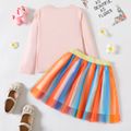 2-piece Kid Girl Unicorn Print Long-sleeve Pink Tee and Colorful Mesh Design Skirt Set Pink