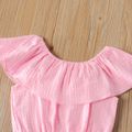 2-piece Toddler Girl Flounce Off Shoulder Sleeveless Pink Tee and Belted Dinosaur Print Skirt Set Pink