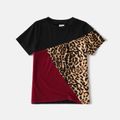 Leopard Colorblock Splicing Short-sleeve T-shirts for Mom and Me Color block
