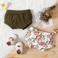 Baby Girl Solid/Floral Print Ribbed Elasticized Waist Shorts blackishgreen