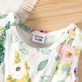2pcs Baby Girl Solid Ribbed Short-sleeve Ruffle Top and Allover Rabbit Print Sleeveless Dress Set GrayGreen image 4