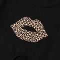 2-piece Kid Girl Leopard Mouth Print Tie Knot Short-sleeve Tee and Shorts Set Black