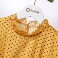 Kid Girl Polka dots Bowknot Design Ruffle Collar Short-sleeve Dress Yellow