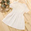 Toddler Girl 100% Cotton Ruffled Button Design Solid Color Short-sleeve Dress White