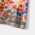 Boho Floral Print Cross Wrap V Neck Ruffle Sleeve Dress for Mom and Me Colorful