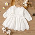Baby Girl 95% Cotton Long-sleeve Hollow Floral Embroidered Out Dress White