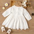 Baby Girl 95% Cotton Long-sleeve Hollow Floral Embroidered Out Dress White