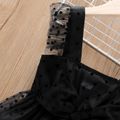 فستان بناتي صغير منقطة برقبة مربعة بفيونكة شبكية تصميم كامي أسود image 5