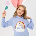Kid Girl Unicorn Rainbow Print Fleece Lined Hoodie Sweatshirt Light Blue