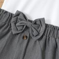 2-piece Kid Girl Short-sleeve White Tee and Bowknot Button Design Grey Skirt Set White