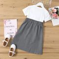 2-piece Kid Girl Short-sleeve White Tee and Bowknot Button Design Grey Skirt Set White