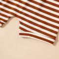 2pcs Baby Girl Striped Ribbed Short-sleeve Top and Shorts Set Brown image 4
