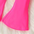2pcs Baby Girl Fluorescent Color Spaghetti Strap Ribbed Romper and Flared Pants Set Peach image 4