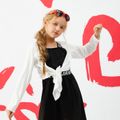 2-piece Kid Girl Letter Print Sleeveless Cami Black Dress and Tie Knot White Cardigan Set Black/White