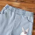 Kid Girl Cute Characters Rabbit Print Ripped Denim Jeans Light Blue