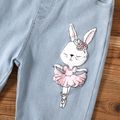 Kid Girl Cute Characters Rabbit Print Ripped Denim Jeans Light Blue