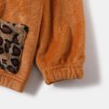 Leopard Lapel Brown Thickened Fleece Long-sleeve Zip Outwear for Mom and Me Brown