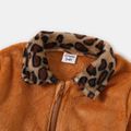 Leopard Lapel Brown Thickened Fleece Long-sleeve Zip Outwear for Mom and Me Brown