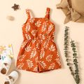 Toddler Girl Leaf Print Button Design Strap Romper Brown image 1