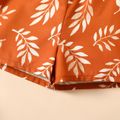 Toddler Girl Leaf Print Button Design Strap Romper Brown image 4