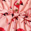 Toddler Girl Flamingo Print Button Design Belted Cami Romper Jumpsuit Shorts Pink image 4