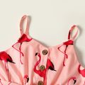 Toddler Girl Flamingo Print Button Design Belted Cami Romper Jumpsuit Shorts Pink image 3