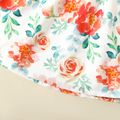 Toddler Girl Floral Print/Coral Red Square Neck Button Design Flutter-sleeve Dress White image 5