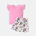 PAW Patrol 2-piece Toddler Girl Flutter-sleeve Pink Cotton Tee and Letter Heart Print Skirt Set Pink