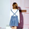 2-piece Kid Girl Ruffled Lace Design Long-sleeve White Blouse and Denim Color Suspender Skirt Set Blue