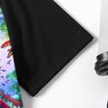 2-piece Kid Boy Animal Dinosaur Print Raglan Sleeve Tee and Ripped Shorts Set Black