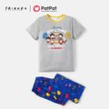 Friends Family Matching Graphic Top and Allover Pants Pajamas Sets Grey