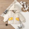 Baby Boy/Girl Cartoon Dinosaur Print Thickened Zip Up Long-sleeve Hooded Quilted Jacket Coat Beige