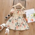 Toddler Girl Floral Print Flounce Off Shoulder Strap Dress Apricot