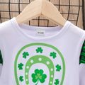 St. Patrick's Day Toddler Girl Lucky Clover Print Green Plaid Mesh Design Splice Long-sleeve Dress Green