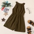 Kid Girl Solid Color Bowknot Design Halter Rompers Jumpsuits Shorts Green