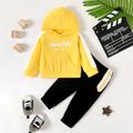 2pcs Baby Boy Letter Print Colorblock Long-sleeve Hoodie and Pants Set Ginger