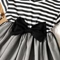 Toddler Girl Bowknot Decor Stripe Mesh Design Splice Short-sleeve Dress Black