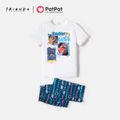 Friends Family Matching Friends Together Graphic Top and Allover Pants Pajamas Sets Dark Blue/white