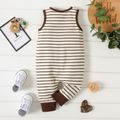 Baby Boy/Girl Striped Knit Button Up Sleeveless Jumpsuit Brown