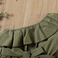 Toddler Girl 100% Cotton One Shoulder Flounce Belted Romper Jumpsuit Shorts LightArmyGreen image 4