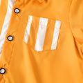 Kid Boy Stripe Splice Colorblock Lapel Collar Button Design Long-sleeve Shirt Yellow image 4