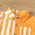 Kid Boy Stripe Splice Colorblock Lapel Collar Button Design Long-sleeve Shirt Yellow image 3