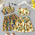 2-piece Kid Girl Floral Print Button Design Camisole and Elasticized Skirt Set White