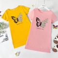Kid Girl Butterfly Floral Print Short-sleeve Side Slit High Low Dress Pink