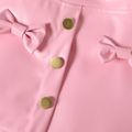 2pcs Polka Dots Print Mesh Puff Long-sleeve White Top and Bow Decor Pink Leather Skirt Toddler Set Pink